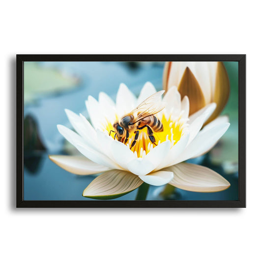 Bee On Water Lily Art – canvas print on white background