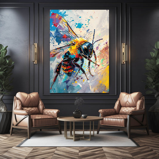 Bee Splash Art — abstract canvas print in white tones, view 3