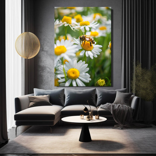 Bees And Flowers Art — botanical canvas print in green tones, view 3