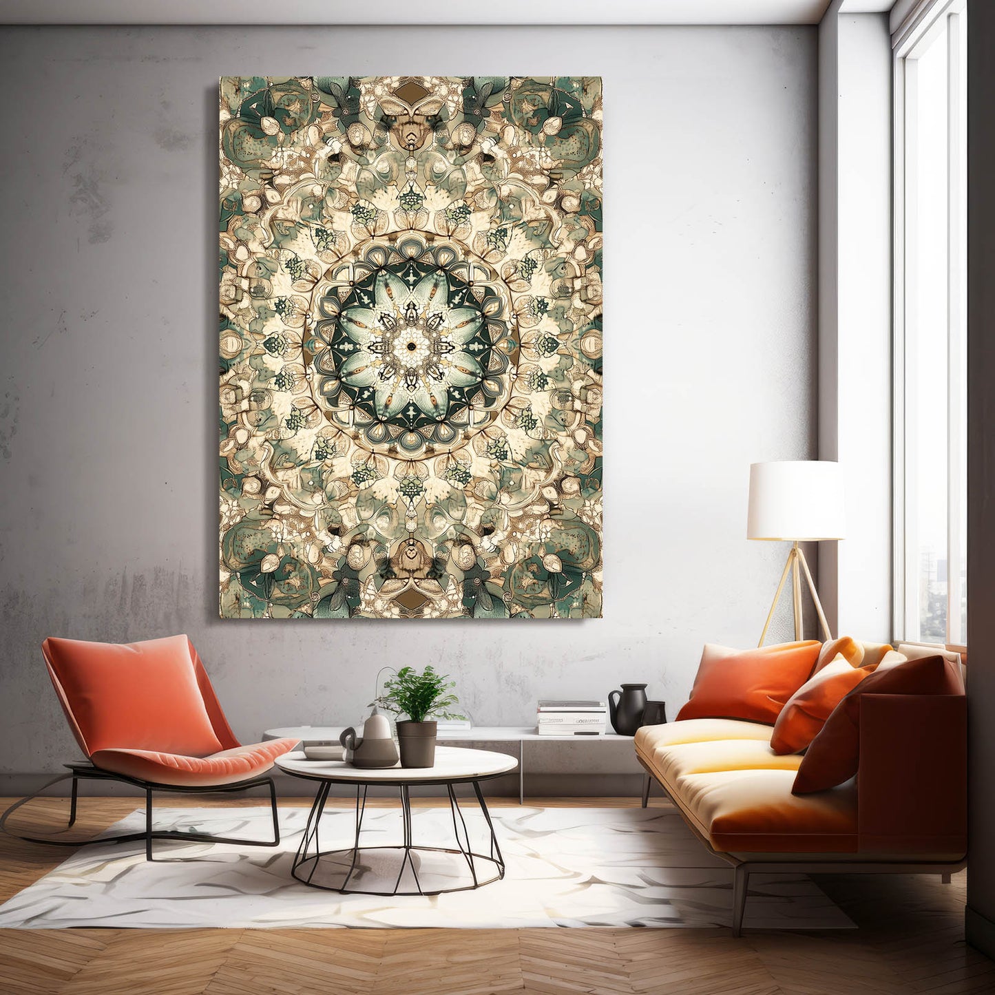 Beige Kaleidoscope Mandala Cactus Wall Decor – styled in a furnished interior