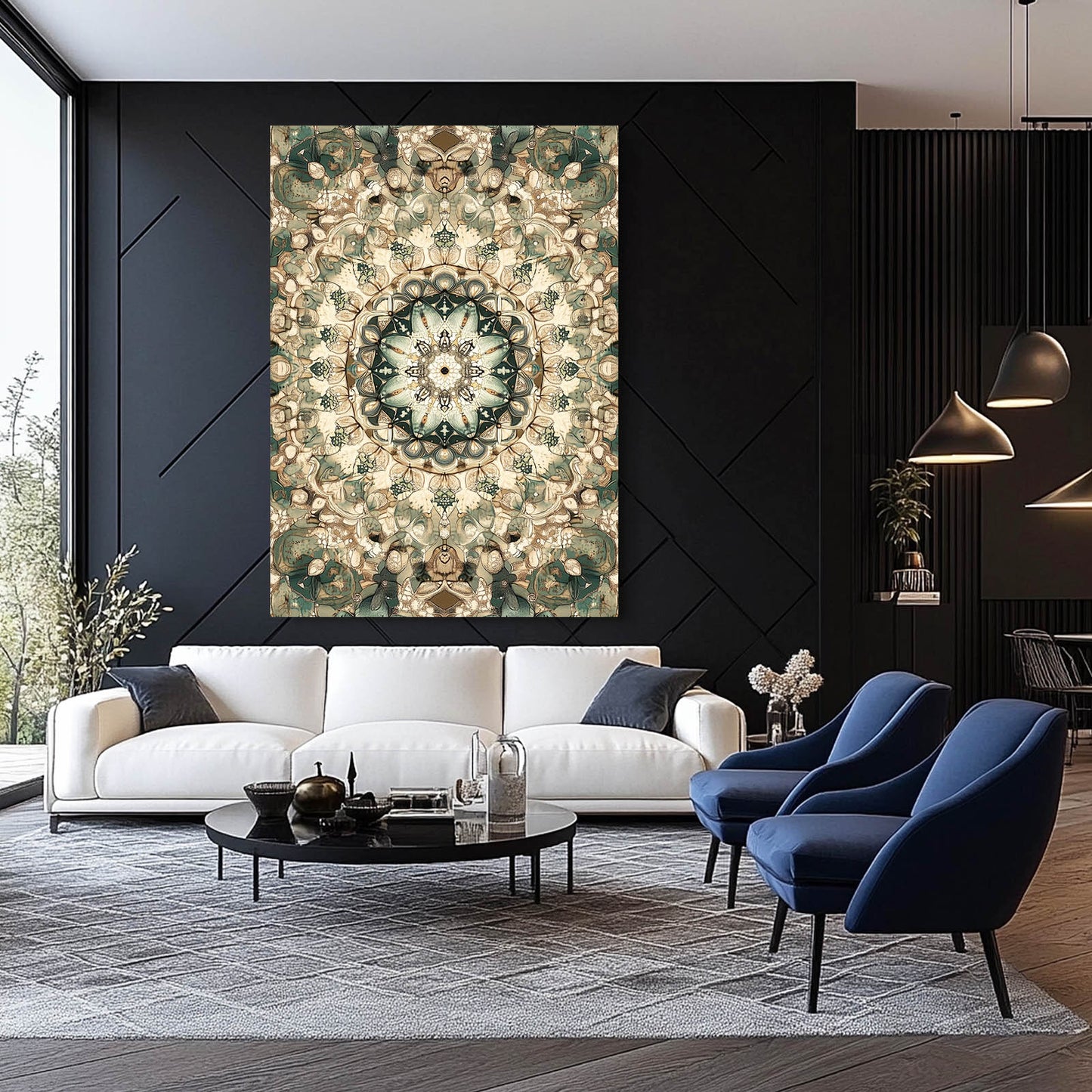 Beige Kaleidoscope Mandala Cactus Wall Decor – styled in a furnished interior