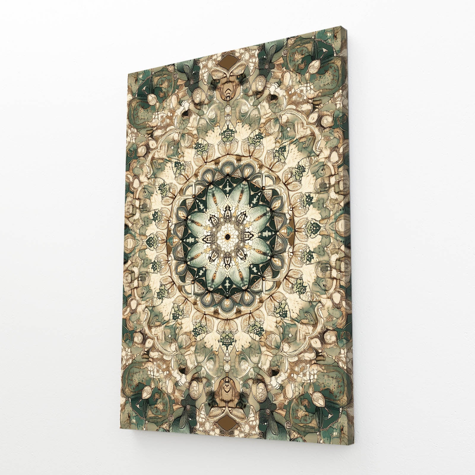 Beige Kaleidoscope Mandala Cactus Wall Decor – angled canvas view on white background