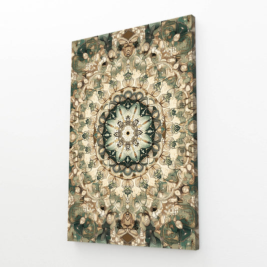 Beige Kaleidoscope Mandala Cactus Wall Decor – angled canvas view on white background