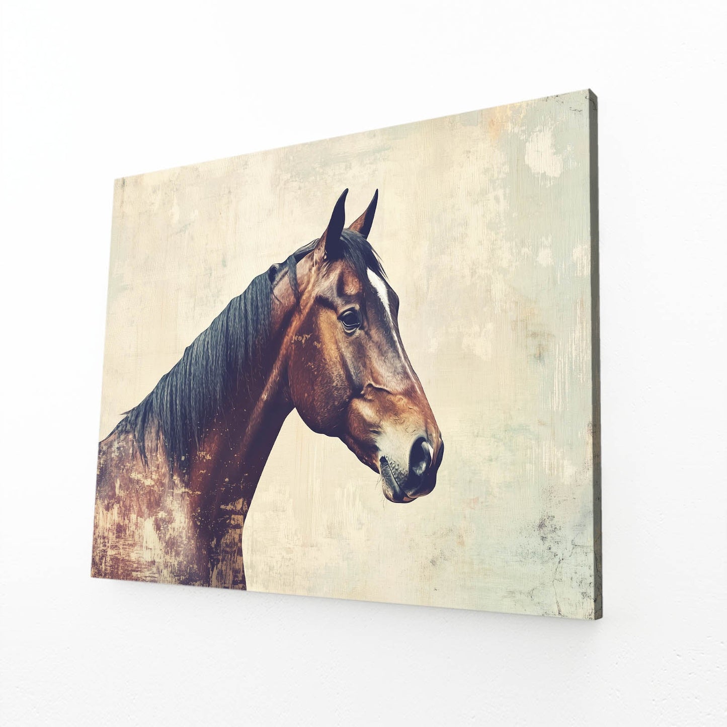 Big Brown Horse Wall Art – angled canvas view on white background
