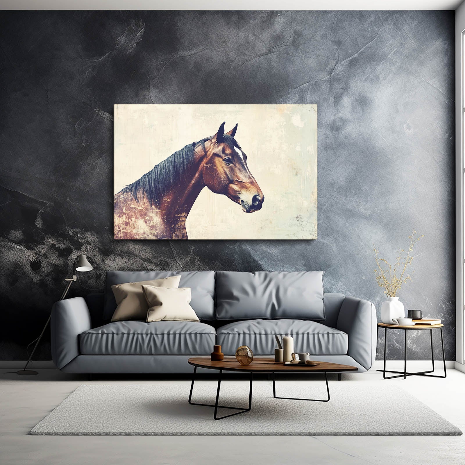 Big Brown Horse Wall Art – angled canvas view on white background