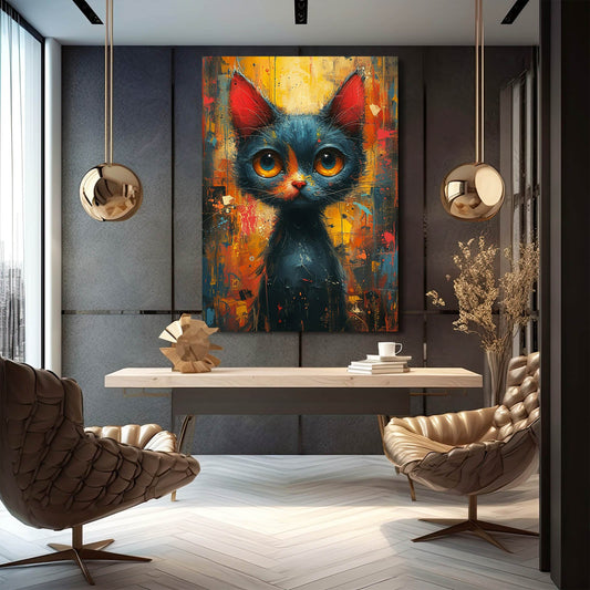 Big Eyes Cat Wall Art — cute canvas print in orange tones, view 3