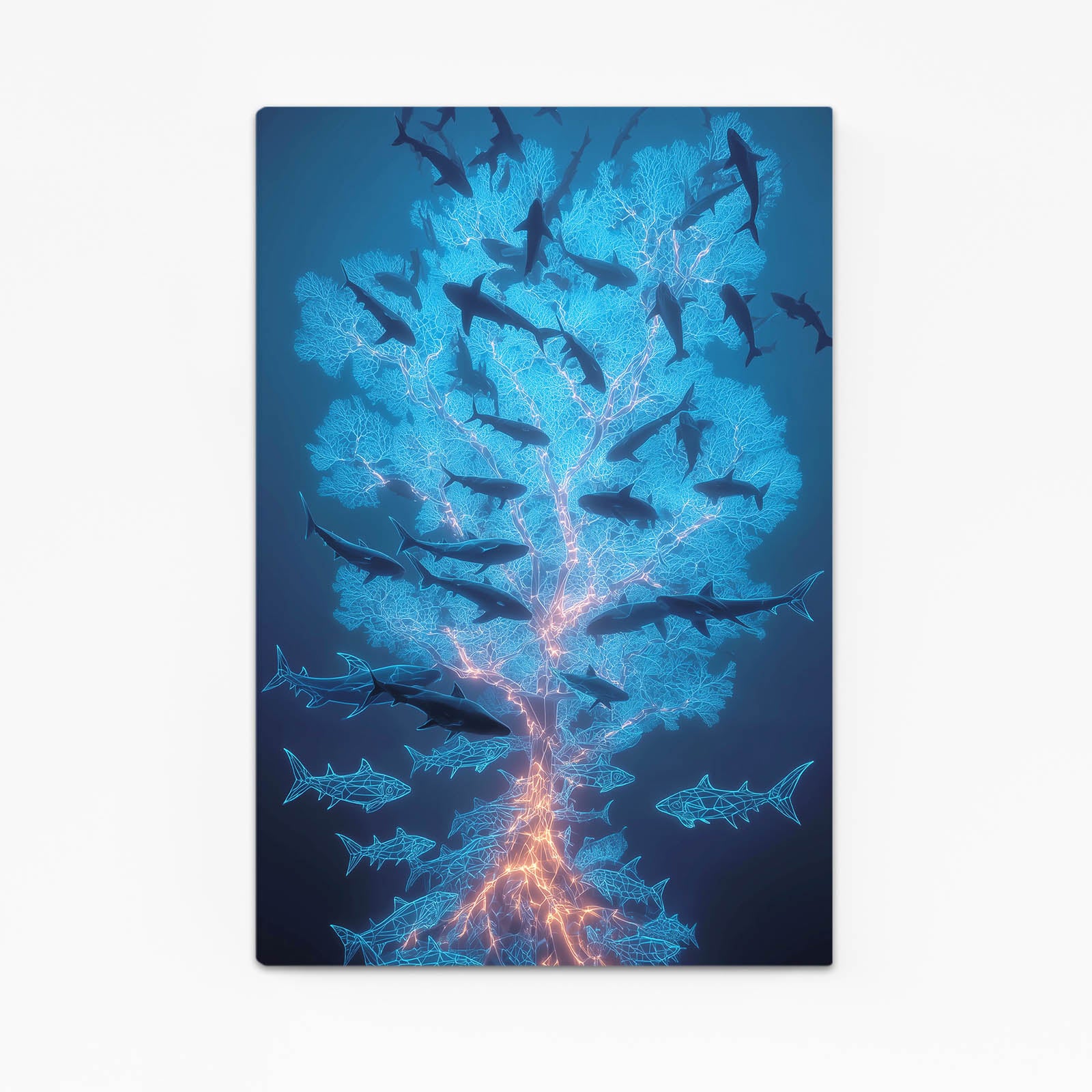 Bioluminescent School Shark Art – bioluminescent school shark canvas print