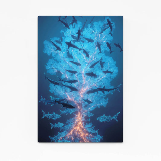 Bioluminescent School Shark Art – bioluminescent school shark canvas print