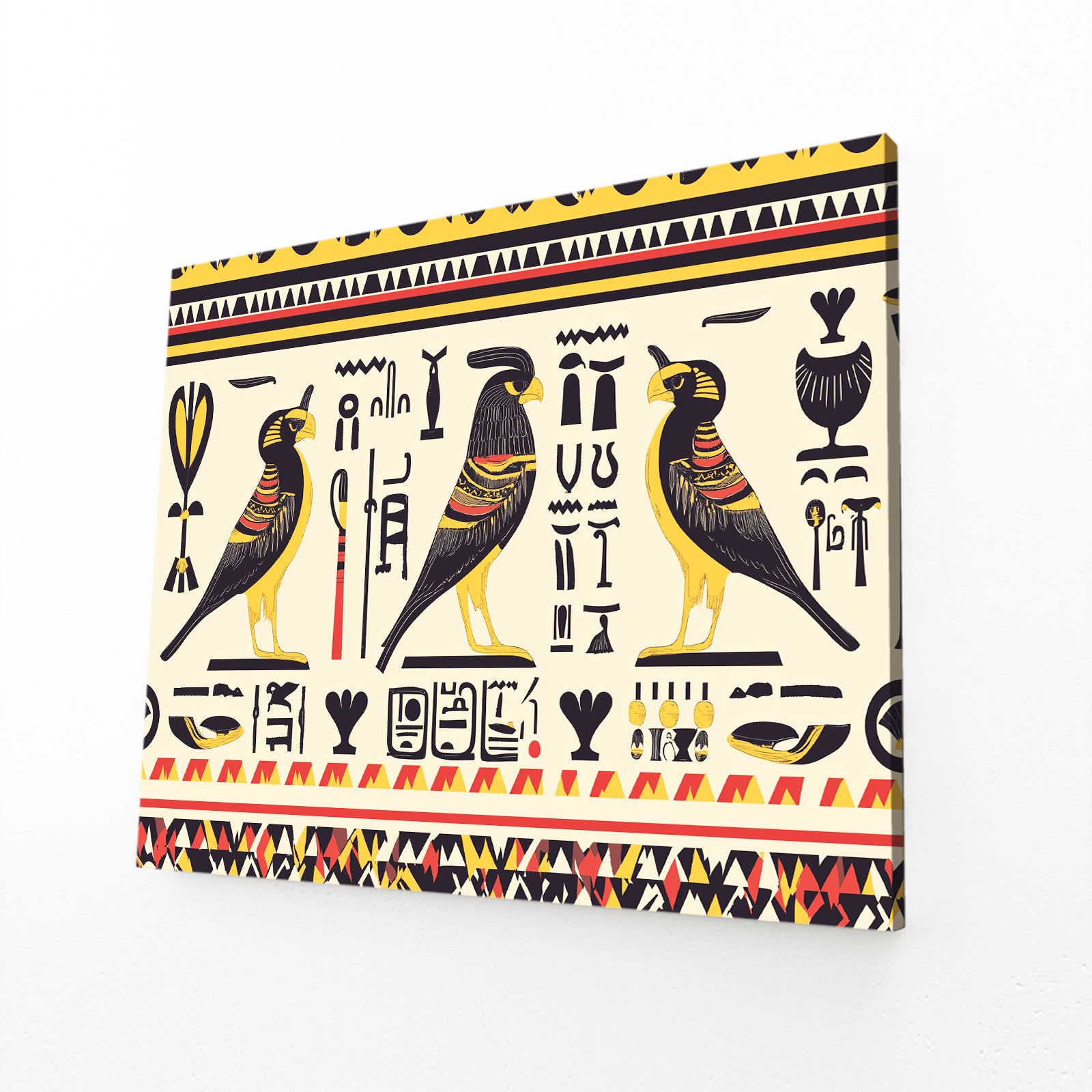 Bird Hieroglyph Pattern Egyptian Canvas – angled canvas view on white background