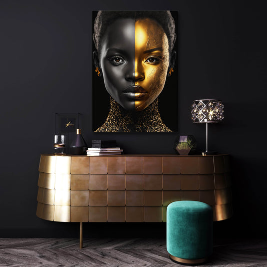 Black and Gold African Wall Art — african art canvas print in brown tones, view 3