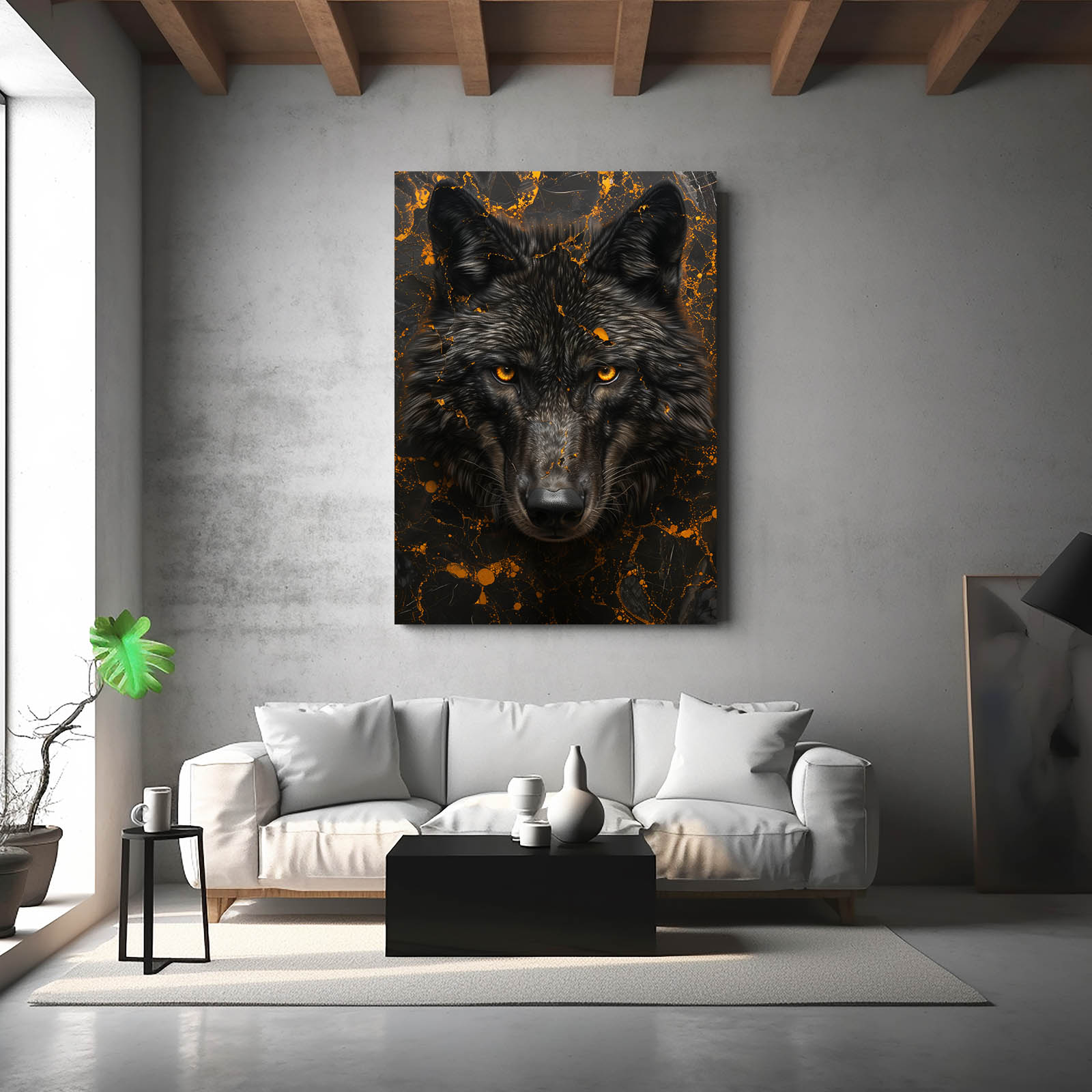 Black And Gold Wolf Art