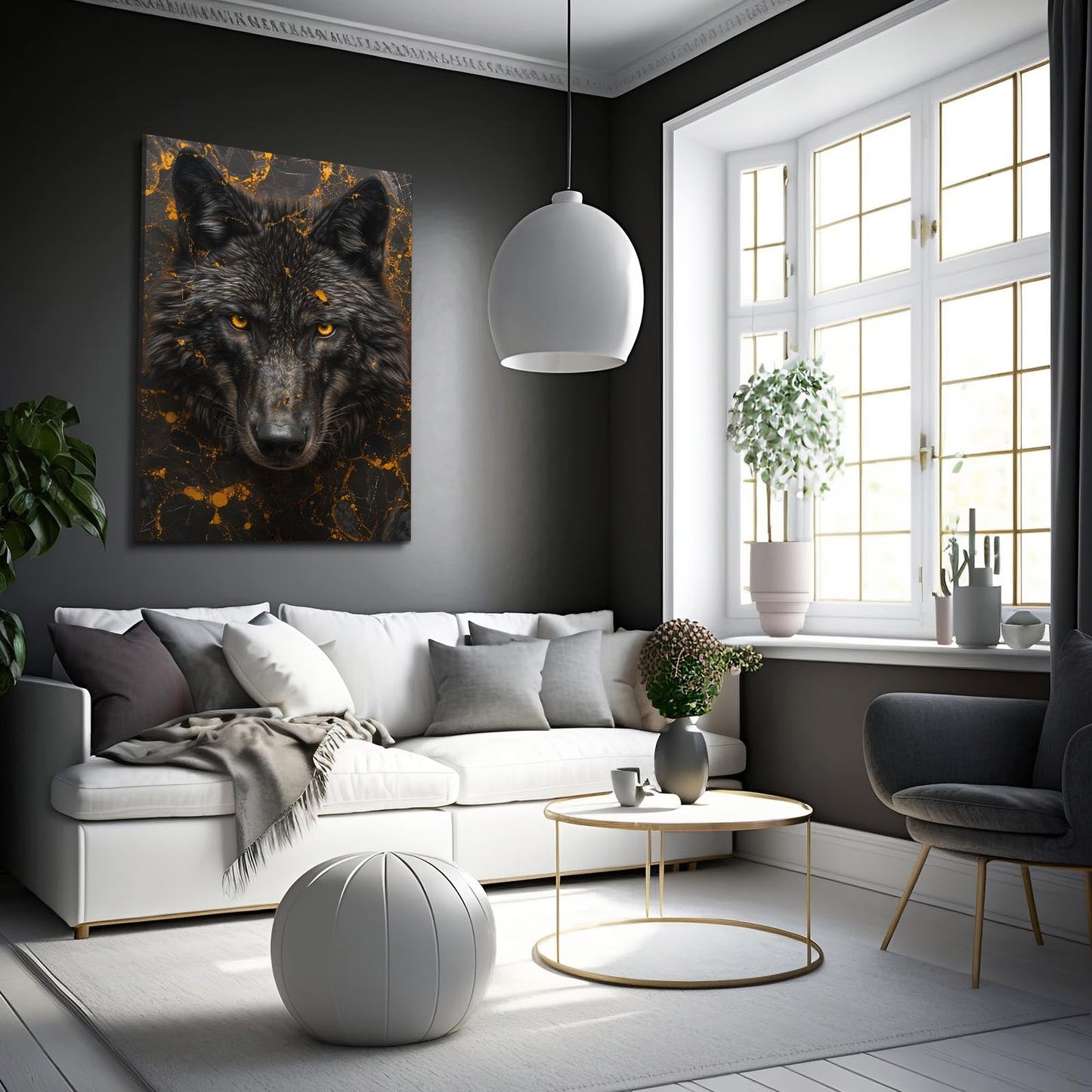Black And Gold Wolf Art