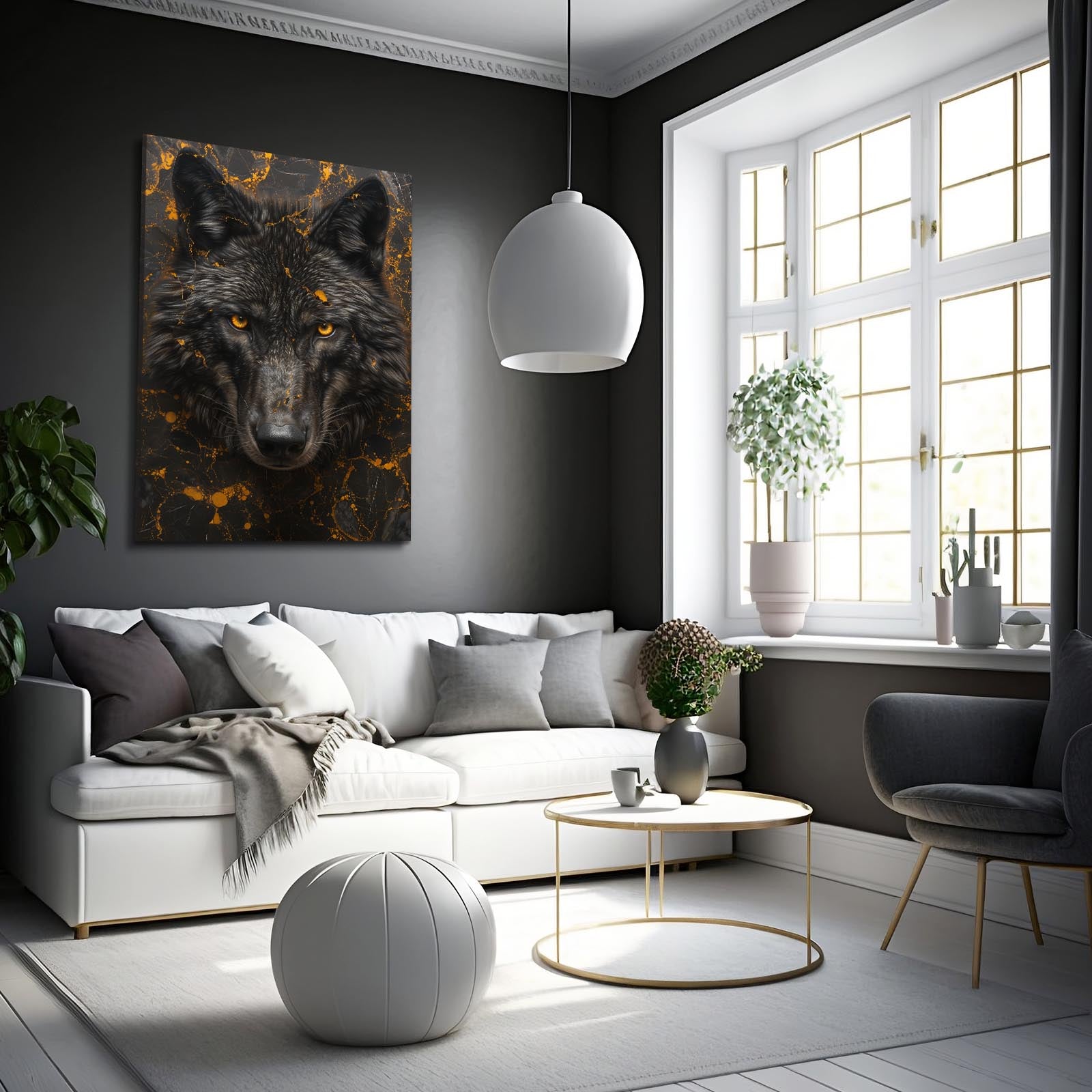 Black And Gold Wolf Art