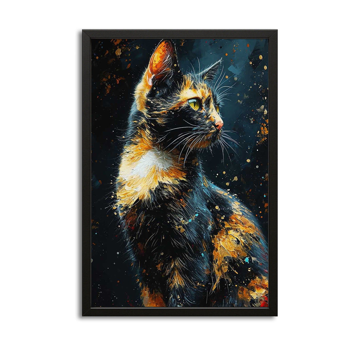 Calico Cat Wall Art — contemporary canvas print in black tones, canvas print on white background
