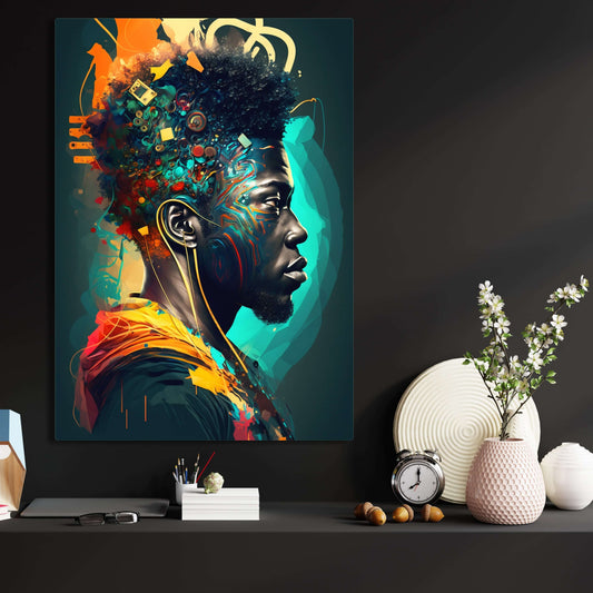 Black and White African Wall Art — abstract canvas print in blue tones, view 3