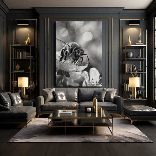 Black And White Bee Art — 3d canvas print in gray tones, view 3
