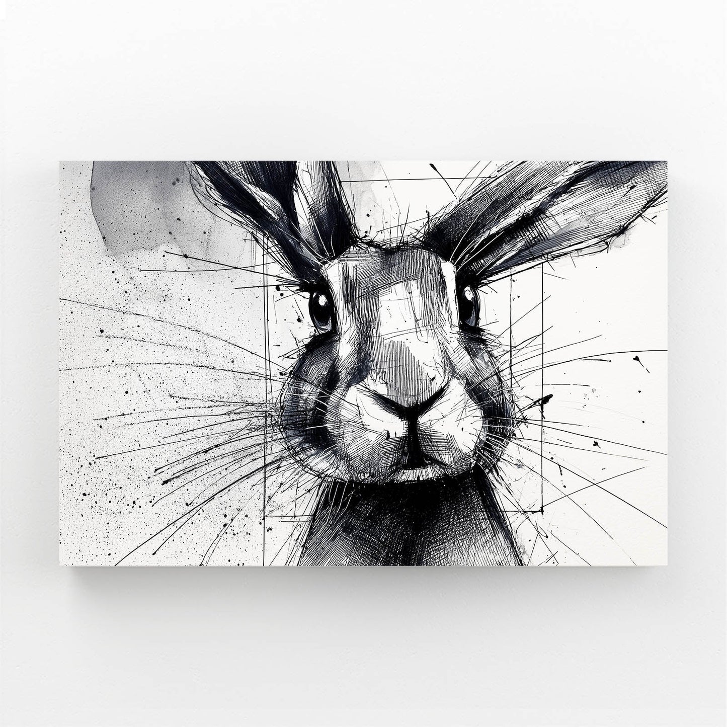 Black And White Bunny Art – angled canvas view on white background