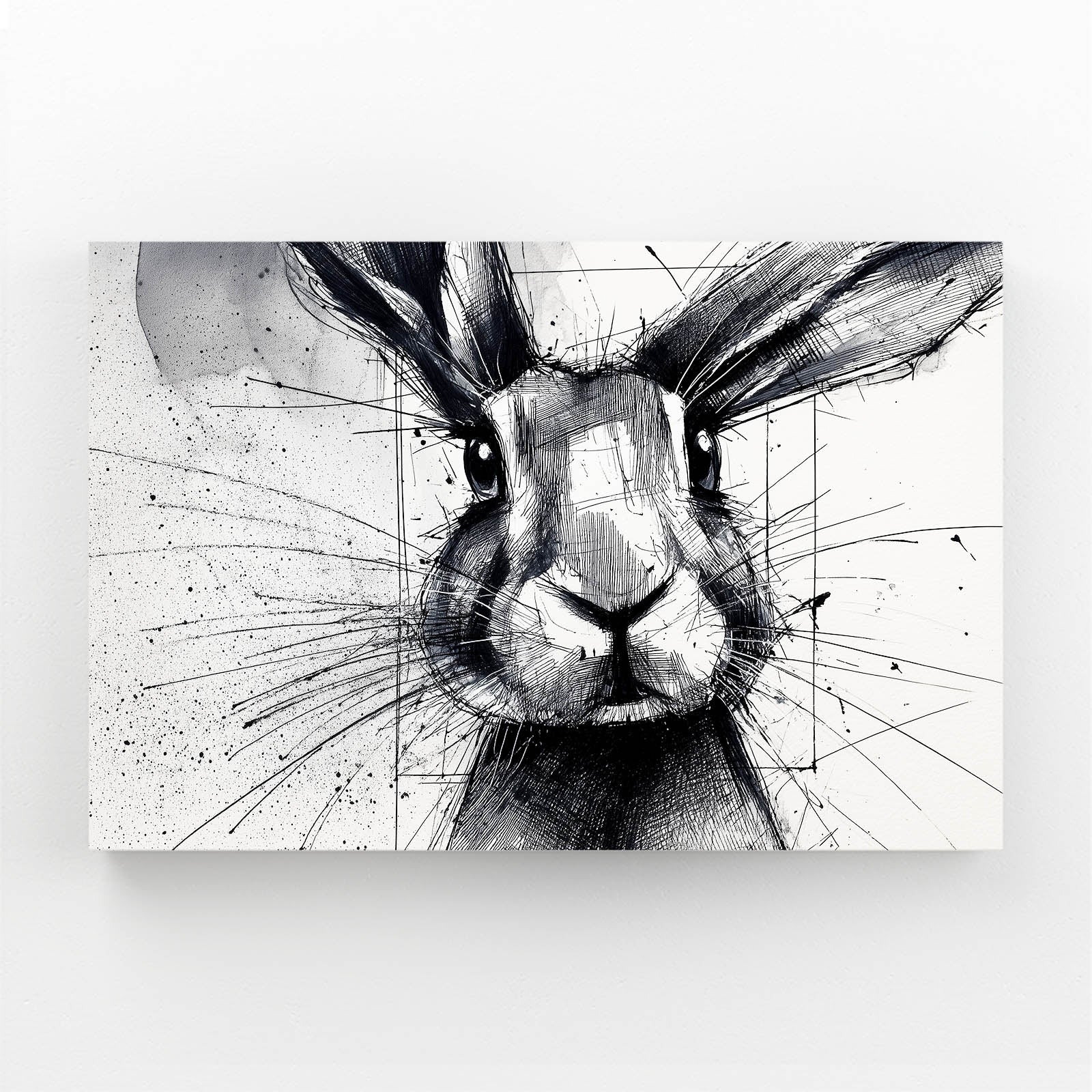 Black And White Bunny Art – angled canvas view on white background
