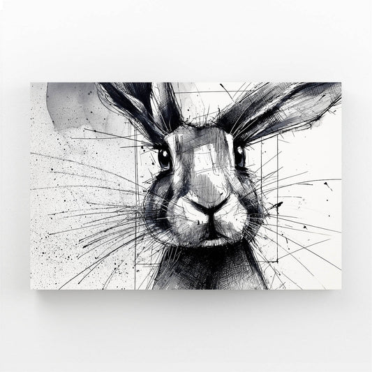 Black And White Bunny Art – angled canvas view on white background