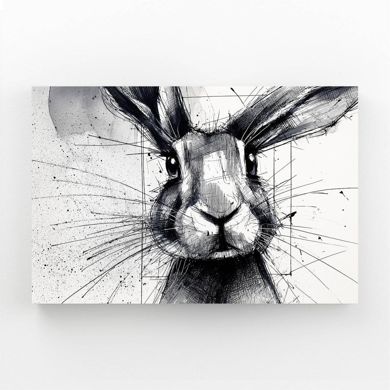 Black And White Bunny Art – angled canvas view on white background