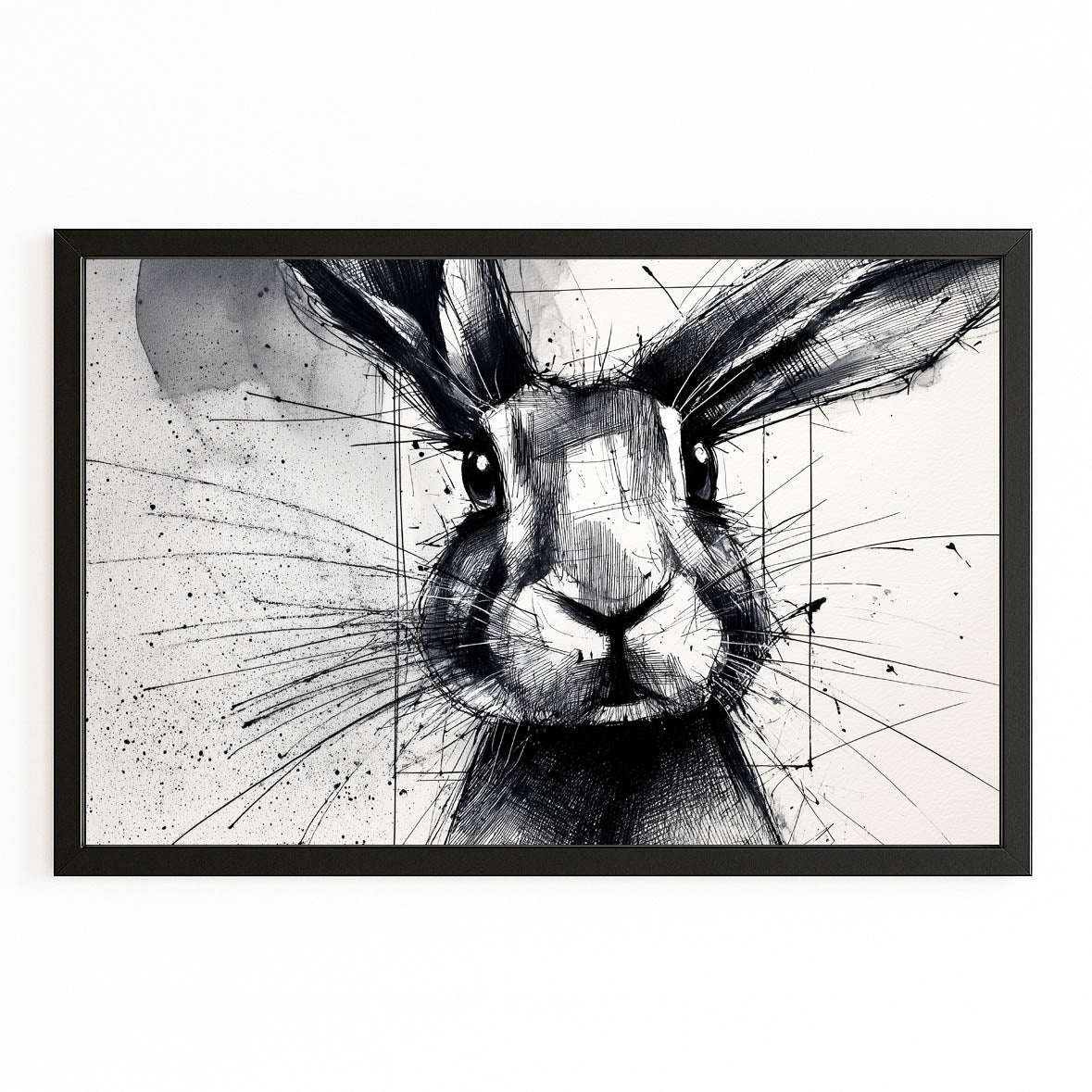 Black And White Bunny Art – with Premium Black frame on white background