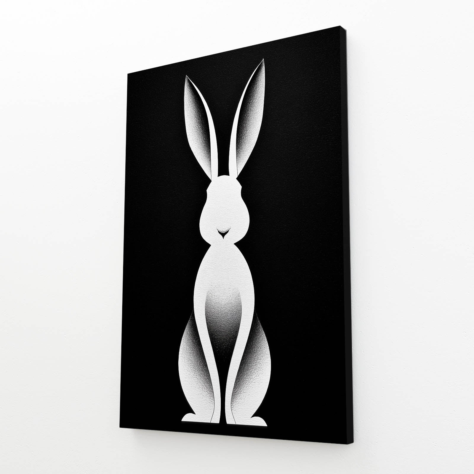 Black And White Bunny Canvas – angled canvas view on white background