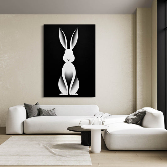 Black And White Bunny Canvas – angled canvas view on white background