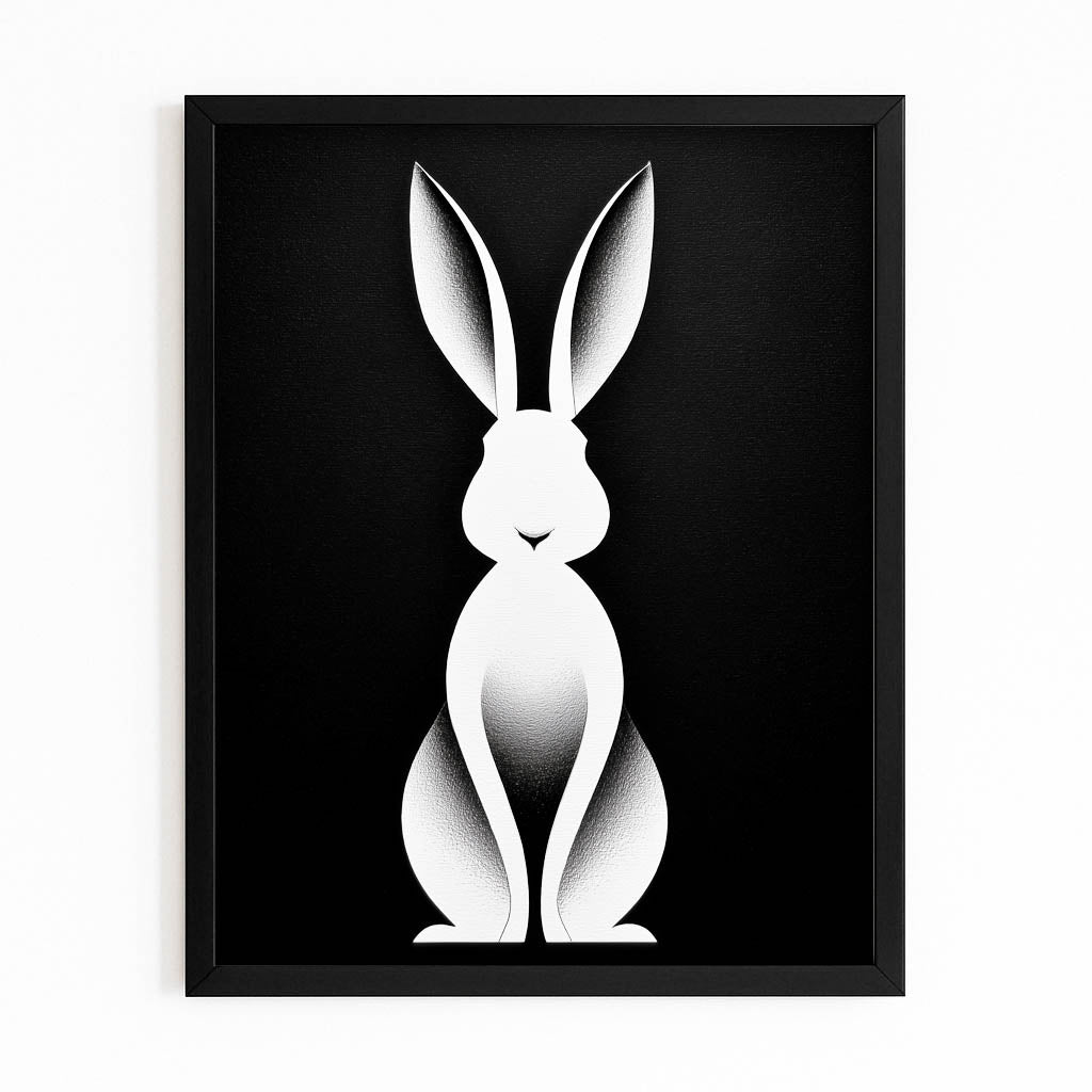 Black And White Bunny Canvas – with Premium Black frame on white background