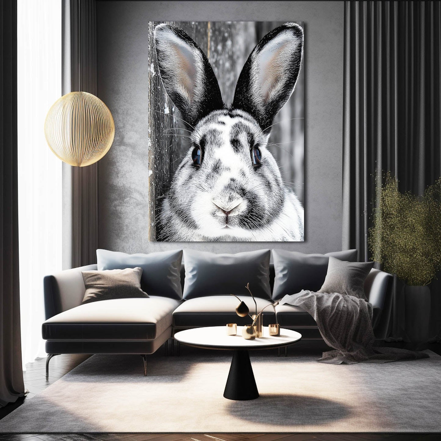 Black And White Bunny Prints – angled canvas view on white background