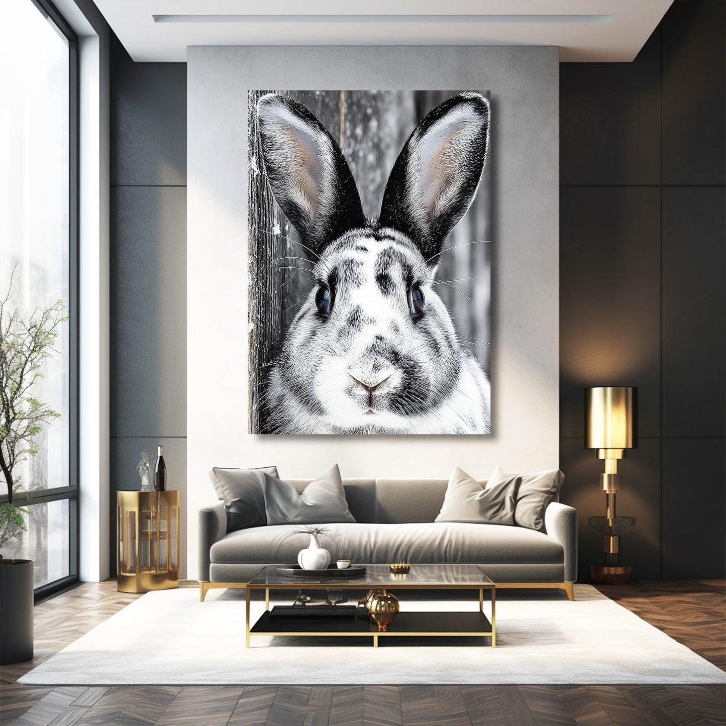 Black And White Bunny Prints – angled canvas view on white background