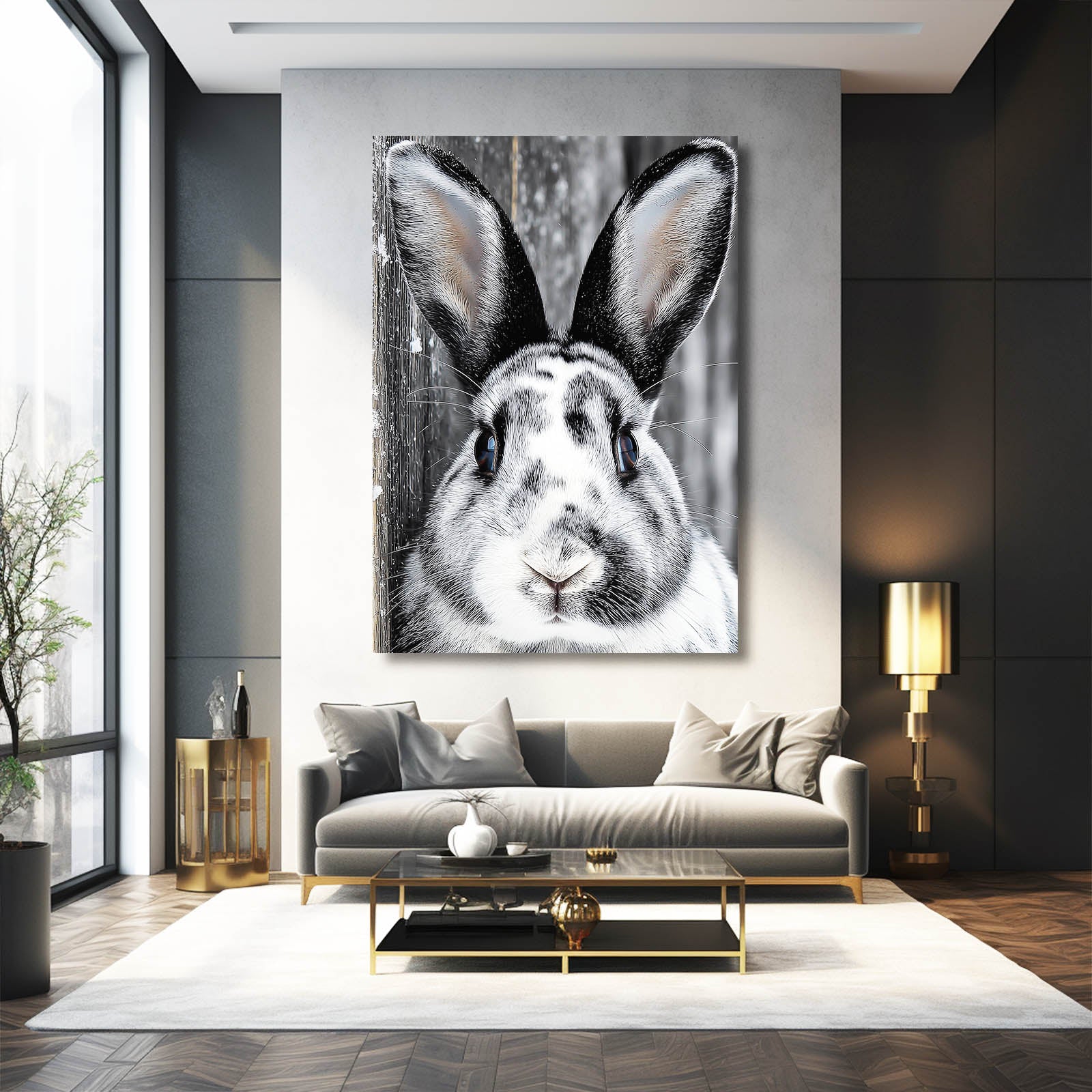 Black And White Bunny Prints – angled canvas view on white background