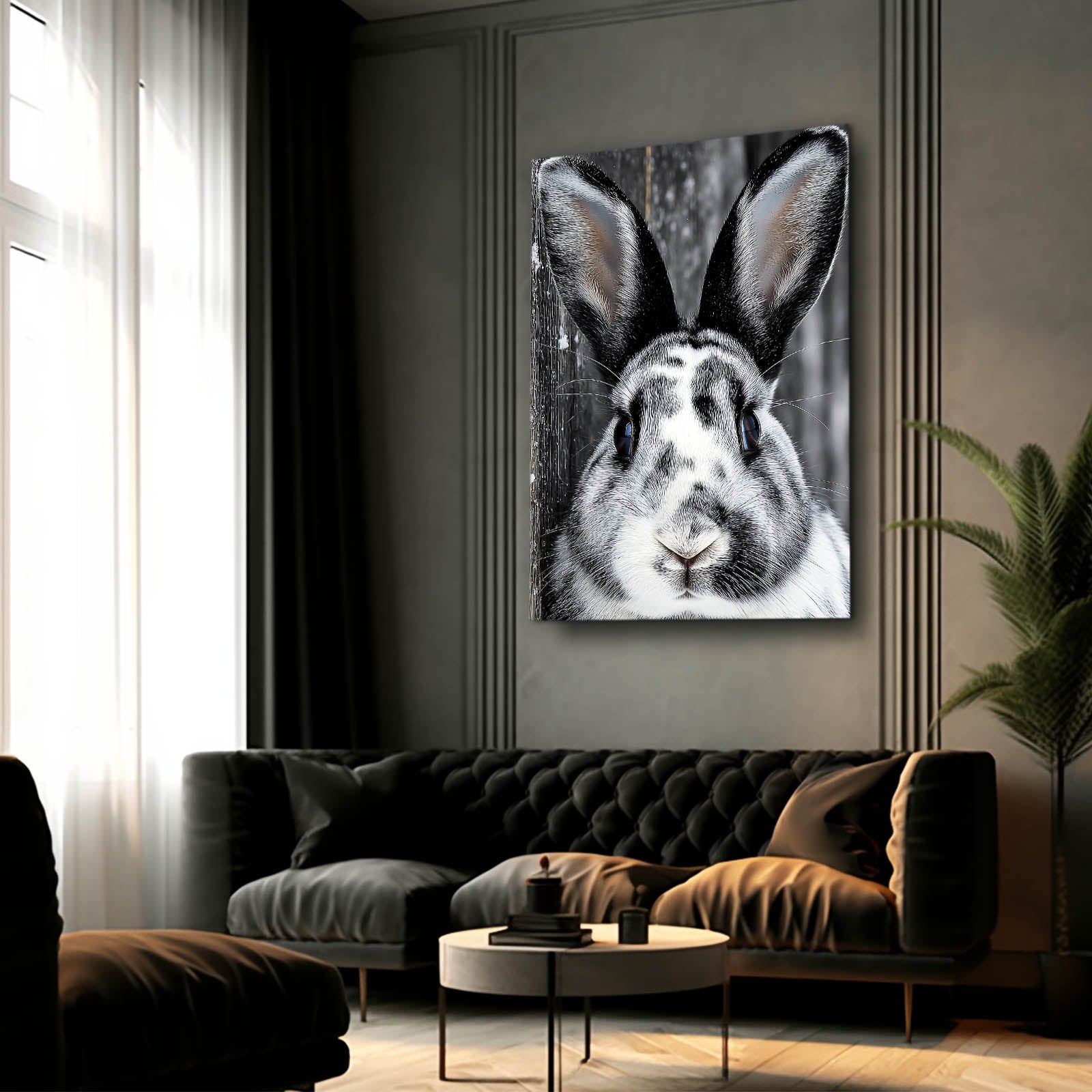 Black And White Bunny Prints – angled canvas view on white background