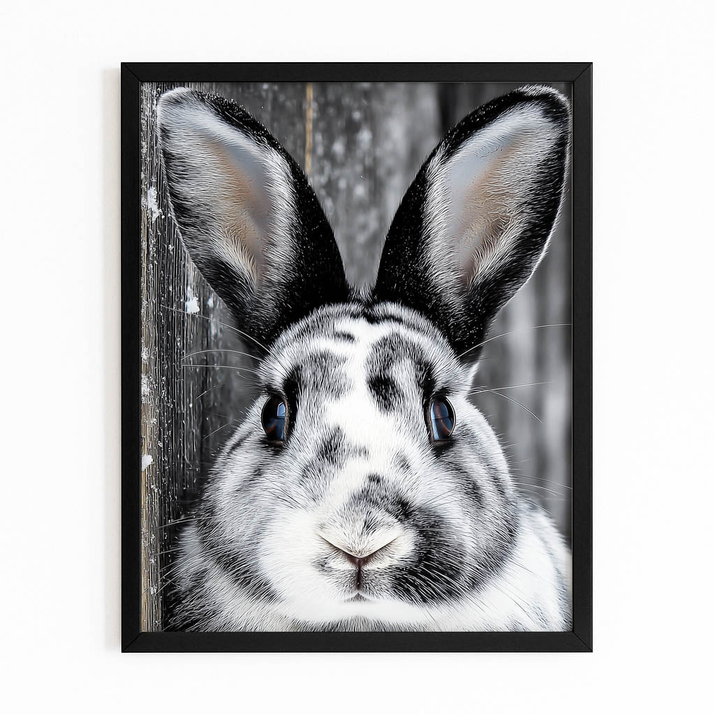 Black And White Bunny Prints – with Premium Black frame on white background