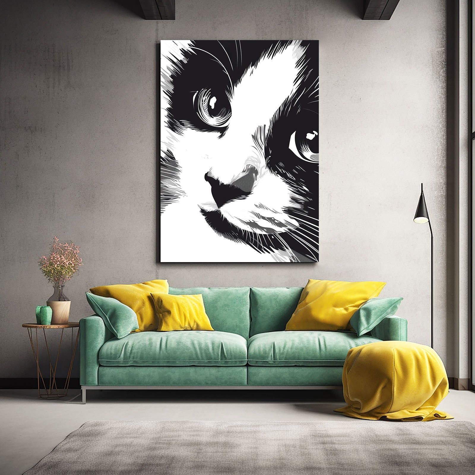 Black And White Draw Cat Art