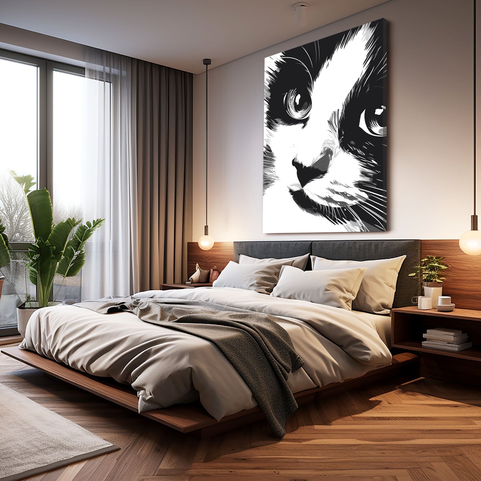 Black And White Draw Cat Art