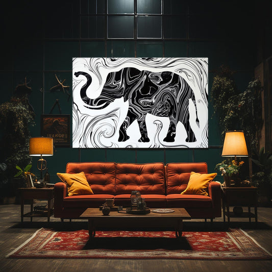 Black And White Elephant Art — abstract canvas print in white tones, view 3