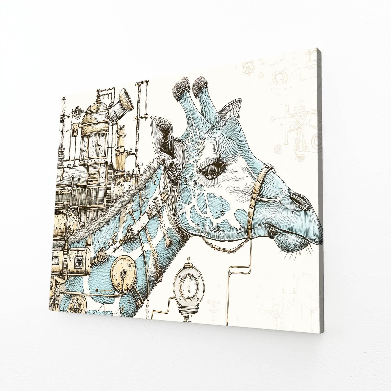 Giraffe with steampunk elements on a white background