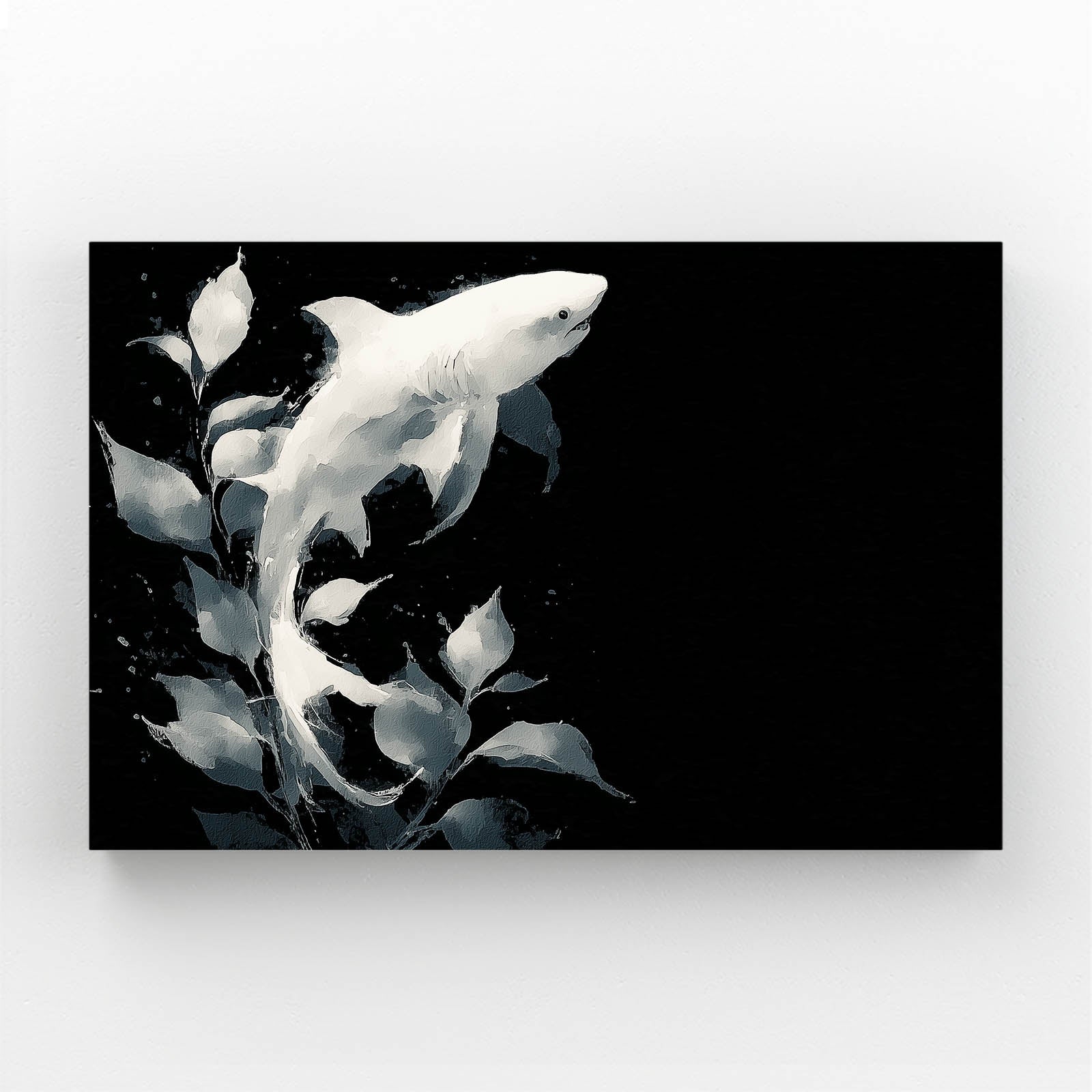 Black and White Minimalist Shark Prints – canvas print on white background