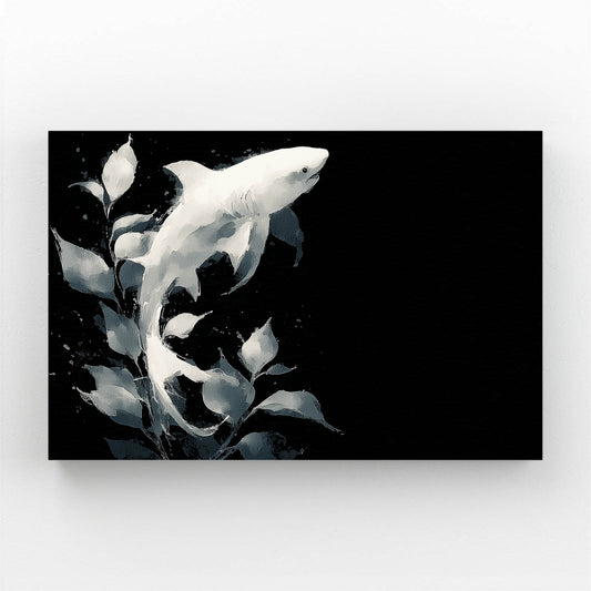 Black and White Minimalist Shark Prints – canvas print on white background