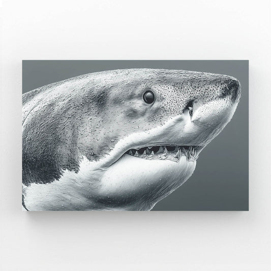 Black and White Portrait Shark Wall Art – canvas print on white background