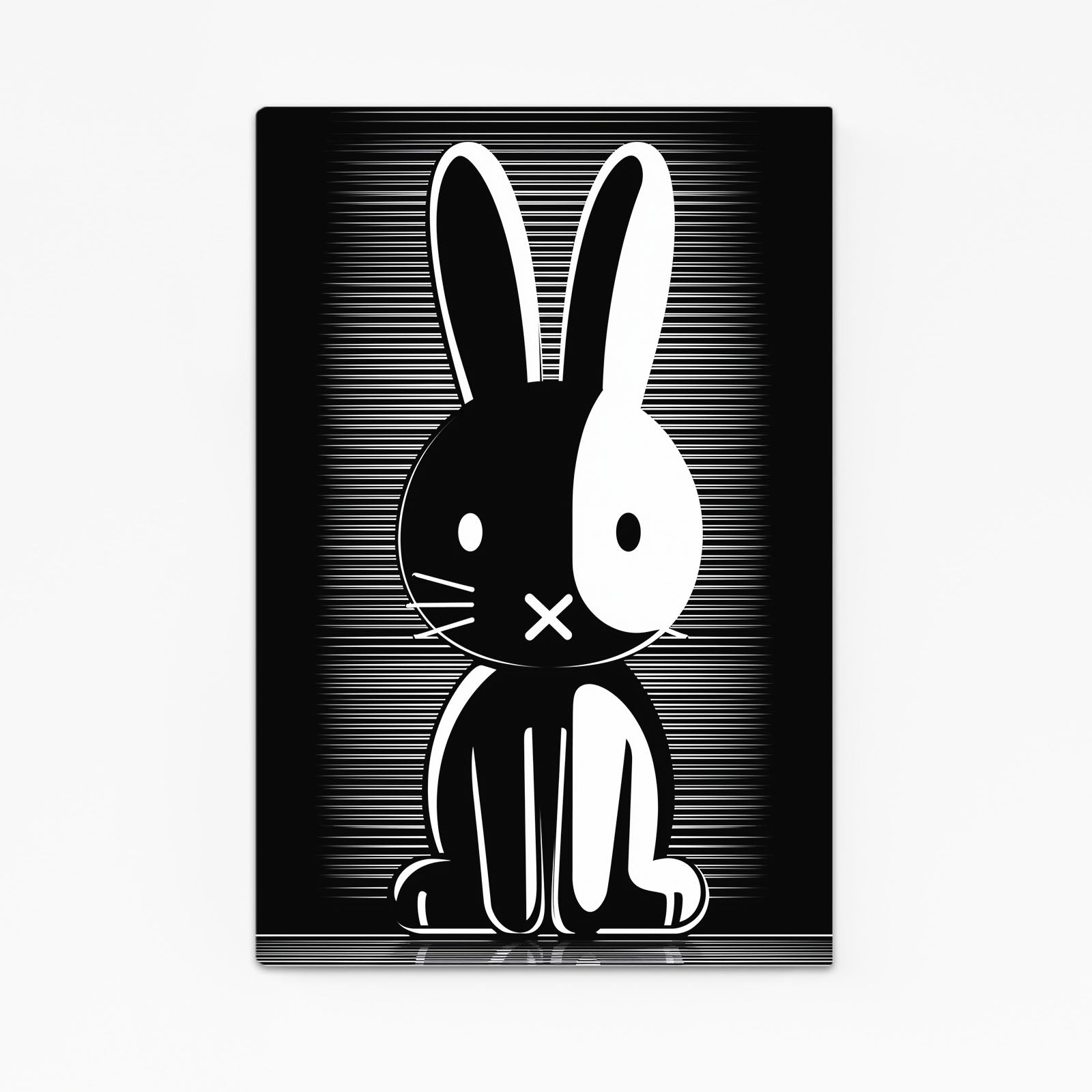 Black And White Rabbit Art – angled canvas view on white background