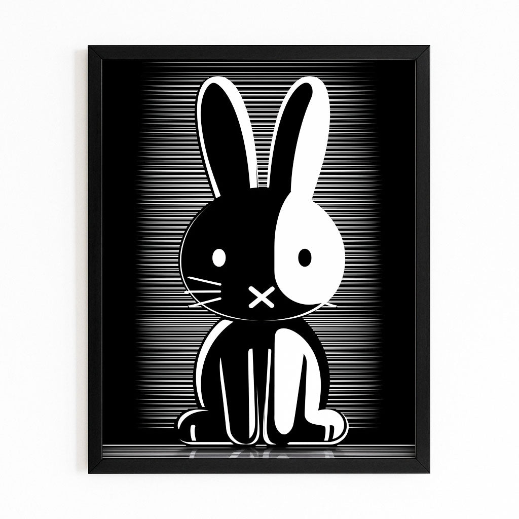 Black And White Rabbit Art – with Premium Black frame on white background