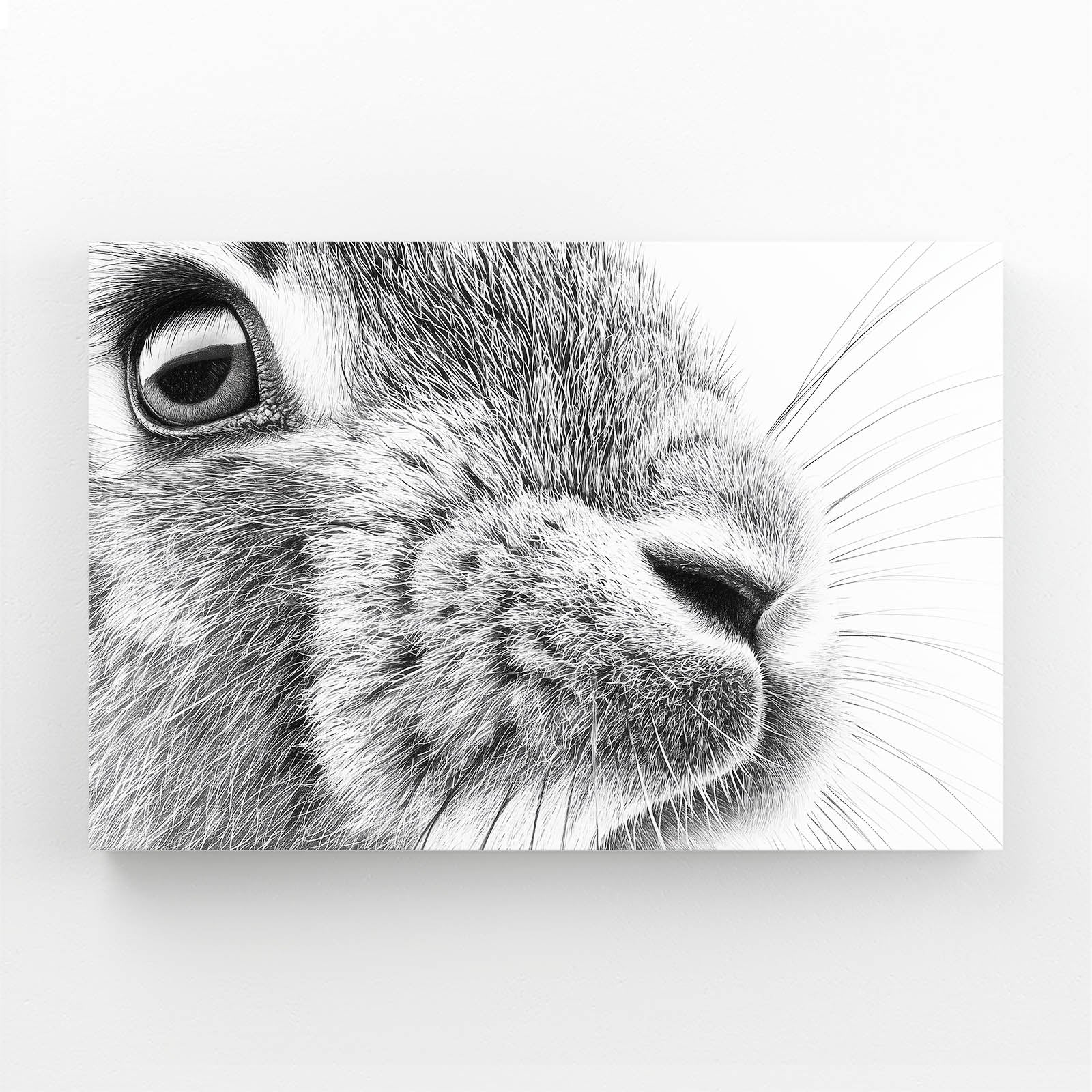 Black And White Rabbit Canvas Art – angled canvas view on white background