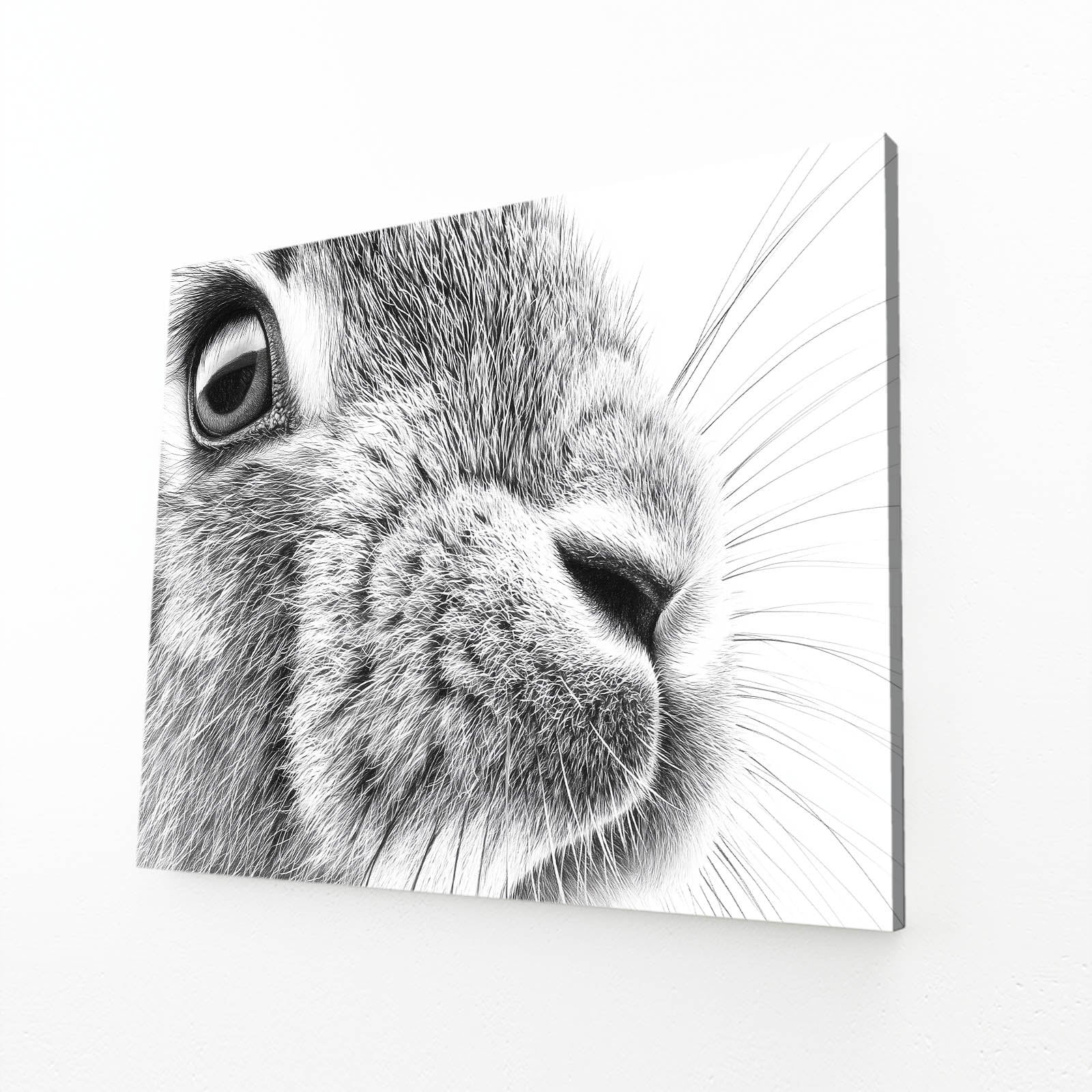 Black And White Rabbit Canvas Art – angled canvas view on white background