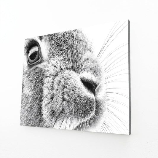 Black And White Rabbit Canvas Art – angled canvas view on white background