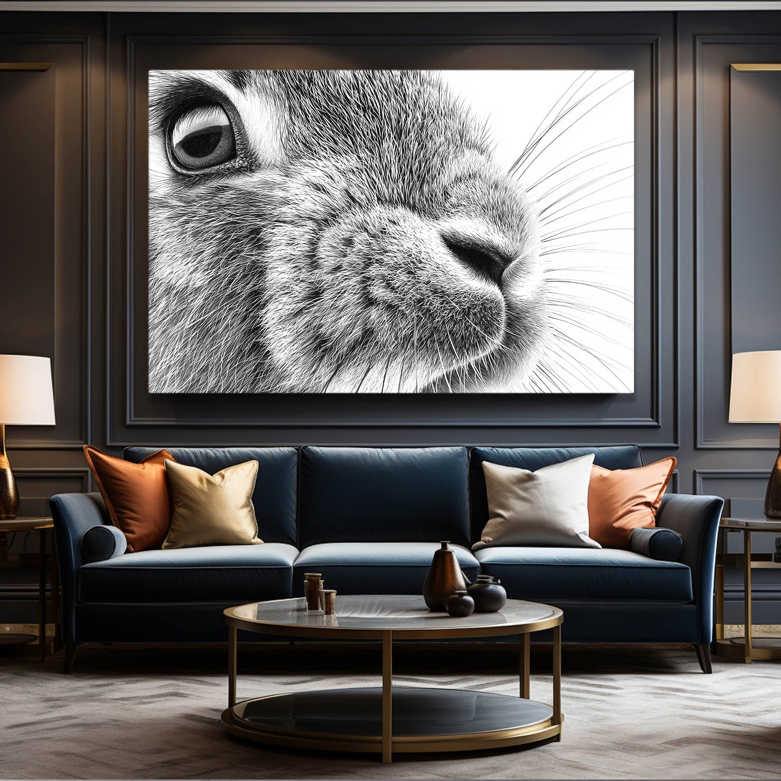 Black And White Rabbit Canvas Art – angled canvas view on white background