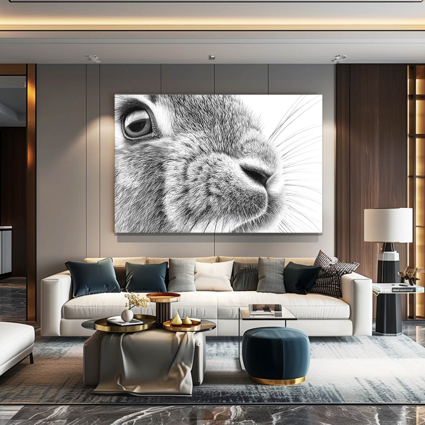Black And White Rabbit Canvas Art – angled canvas view on white background