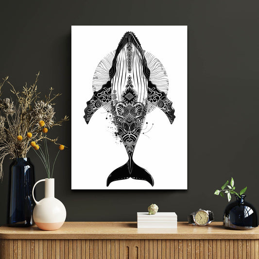 Black And White Whale Art — black and white canvas print in white tones, view 3