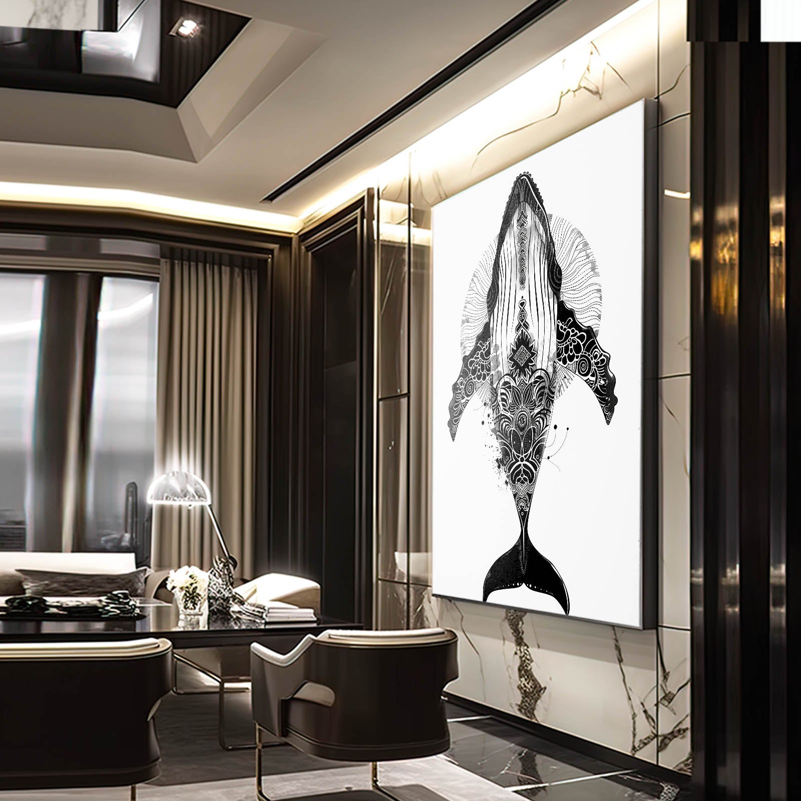 Black And White Whale Art