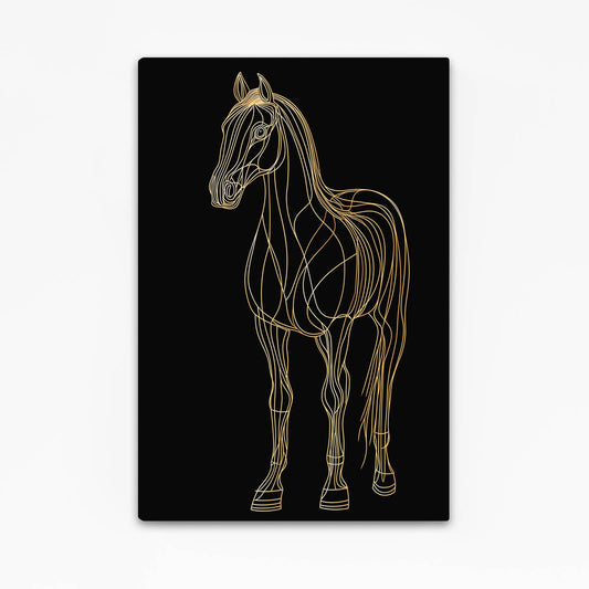 Black Art Deco Horse Artwork – angled canvas view on white background